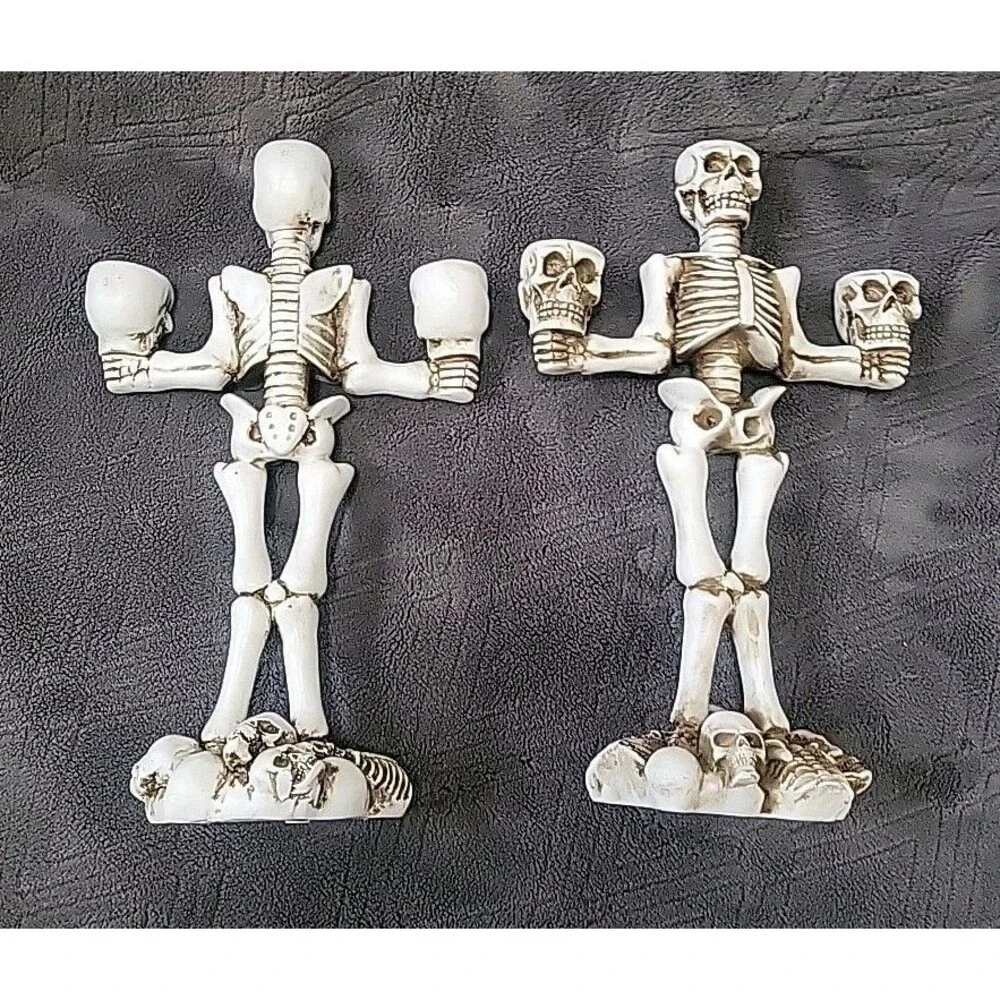 2 Martha Stewart Halloween Goth Skeleton Skull Candleabras Home Decor